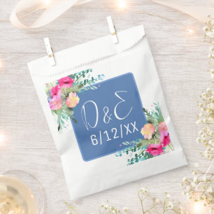 Blue Floral Pink Rosenknospe Wedding Personalisier Geschenktütchen