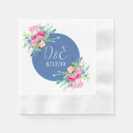 Blue Floral Pink Rosenknospe Wedding Personalisier Serviette