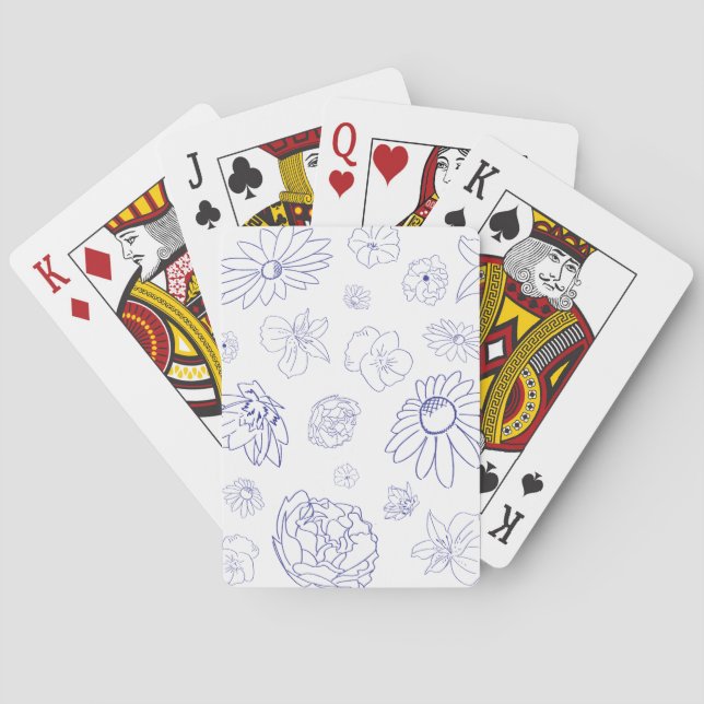 Blue Floral Playing Cards Spielkarten (Rückseite)