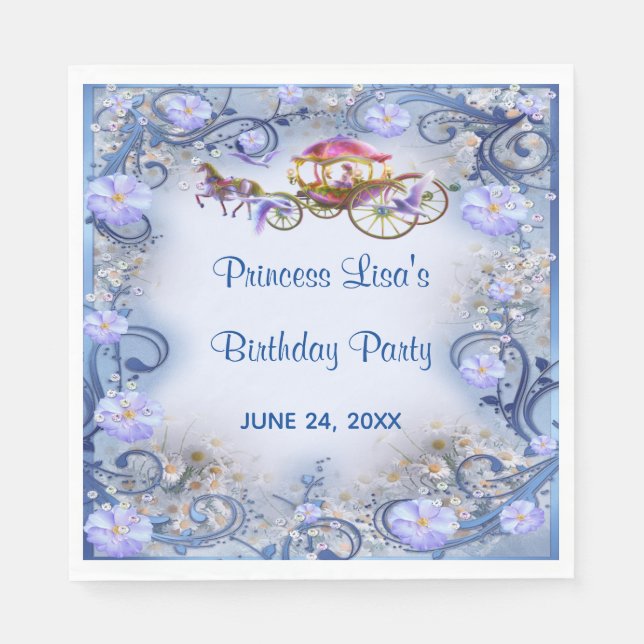 Blue Floral Princess Fairy Schwanz Birthday Serviette (Vorderseite)