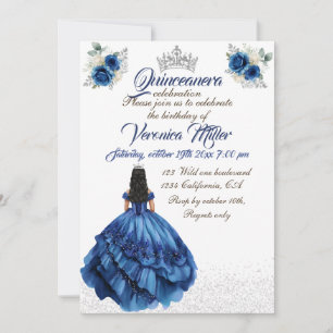 Blue Floral Princess Girl Birthday Party Einladung