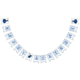 Blue Floral Princess Girl Birthday Party Wimpelkette
