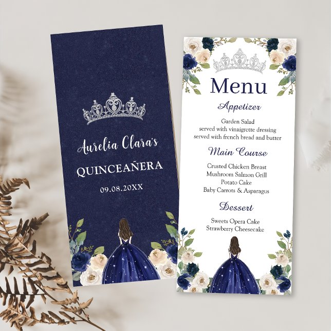 Blue Floral Princess Quinceañera Menu Menu (Créateur téléchargé)
