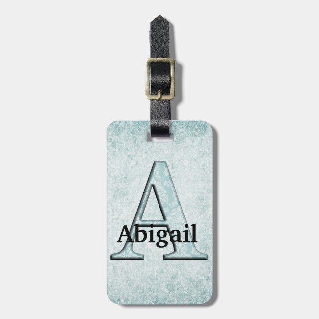 Blue Floral Print A monogram Initialen Geschenke Gepäckanhänger (Vorderseite vertikal)