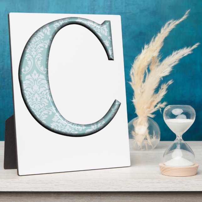 Blue Floral Print C Monogram Initialen Geschenke Fotoplatte (Seite)
