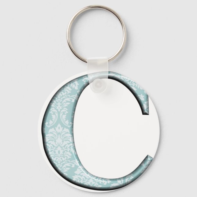 Blue Floral Print C Monogram Initialen Geschenke Schlüsselanhänger (Vorderseite)