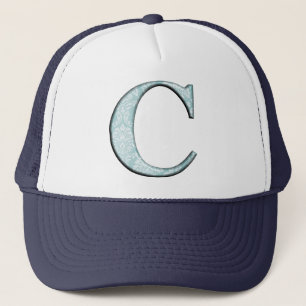 Blue Floral Print C Monogram Initialen Geschenke Truckerkappe