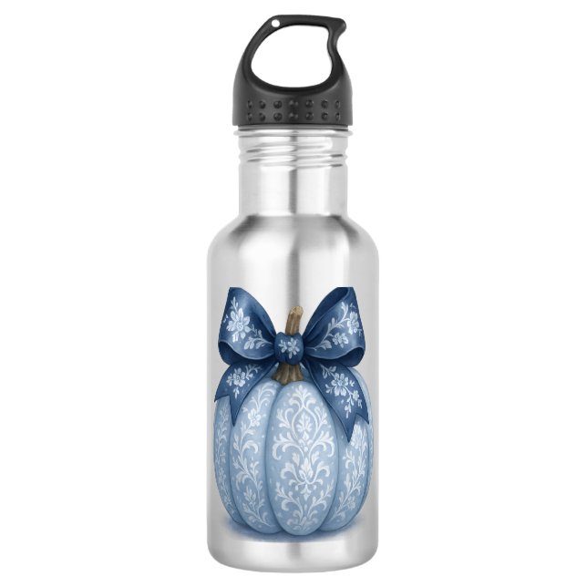 Blue Floral Pumpkin Edelstahlflasche (Vorderseite)