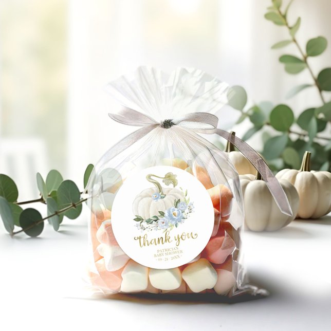 Blue Floral Pumpkin Fall Baby Dusche Danke Runder Aufkleber (Von Creator hochgeladen)