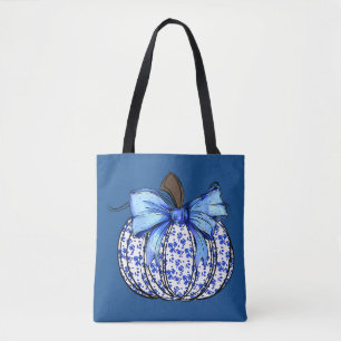 Blue Floral Pumpkin Fall Coquette Erntedank Tasche