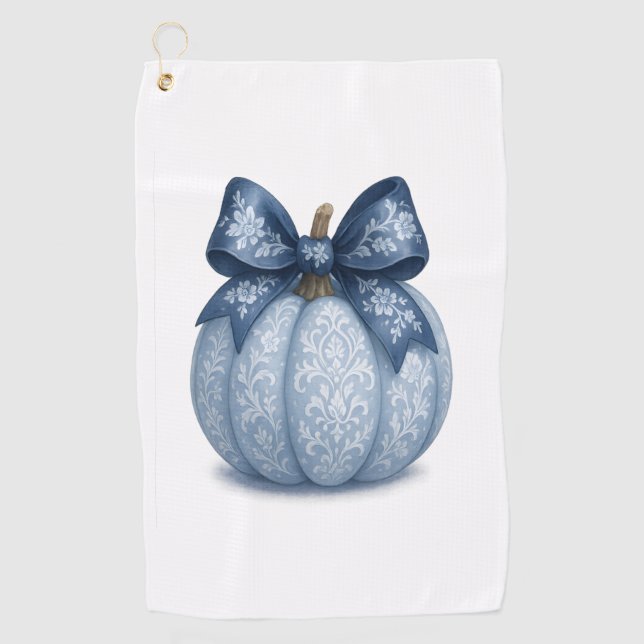 Blue Floral Pumpkin Golfhandtuch (Vorderseite)