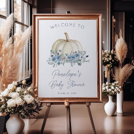 Blue Floral Pumpkin Herbstdusche Begrüßung Poster