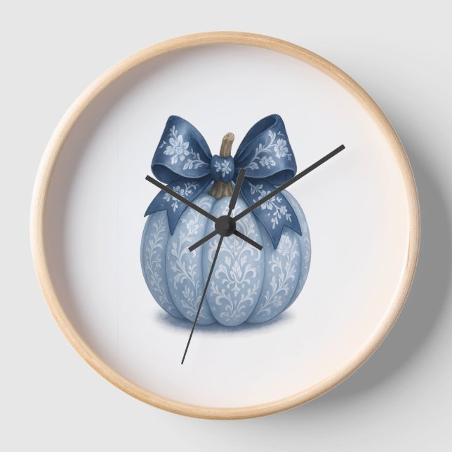 Blue Floral Pumpkin Uhr (Vorderseite)