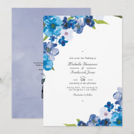 Blue Floral QR Code UAWG Garden Wedding Invita Einladung