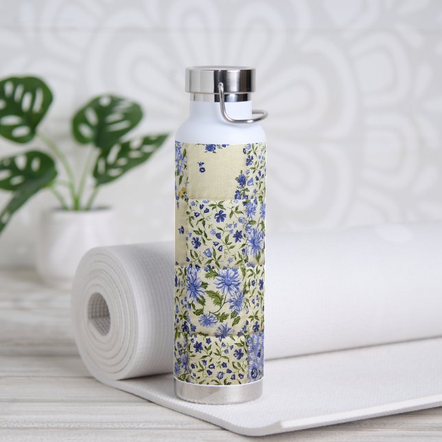 Blue Floral Quilt Trinkflasche (Yoga)