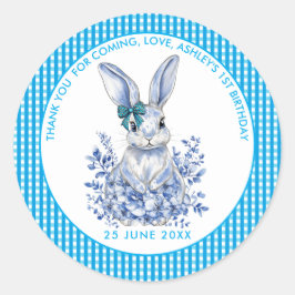 Blue Floral Rabbit 1. Geburtstag für Kinder Runder Aufkleber