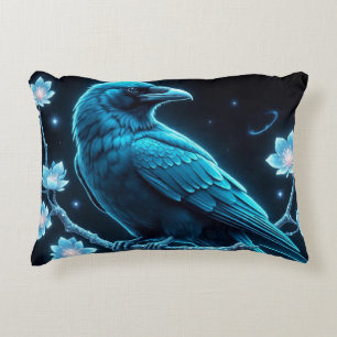 Blue Floral Raven Dekokissen