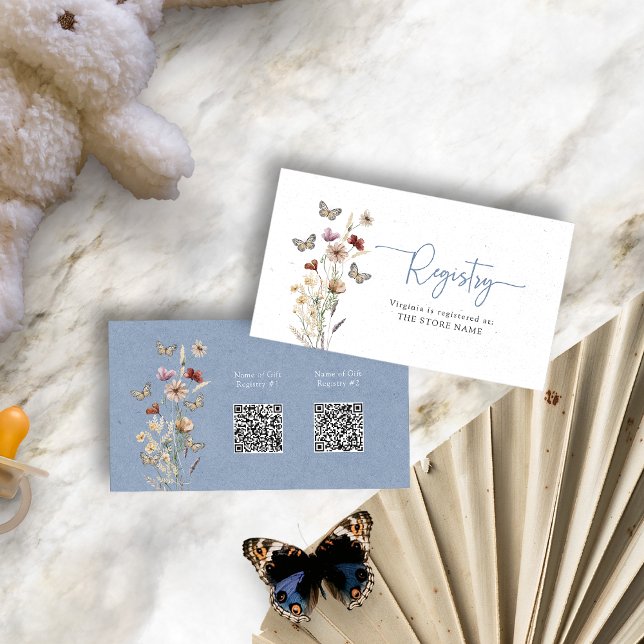 Blue Floral Registry Baby Dusche Begleitkarte (Dusty Blue Floral Registry Baby Shower Enclosure Card by Painted Paperie
)