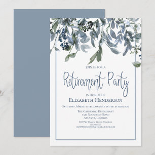 Blue Floral Retirement Party Einladung