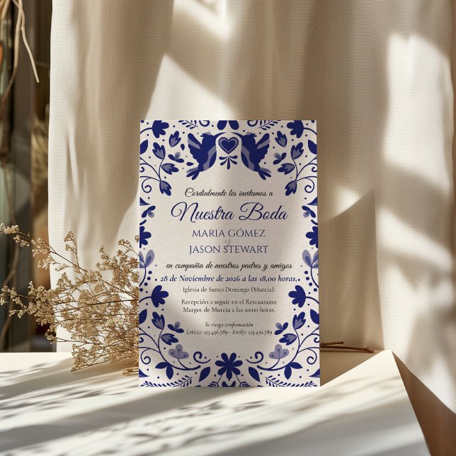 Blue Floral Romantic Aesthetic Spanish Wedding Einladung (Blue Floral Romantic Aesthetic Spanish Wedding Invitation)