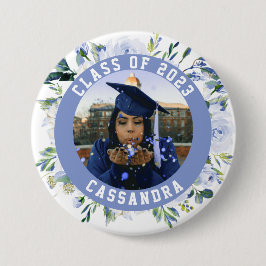 Blue Floral Rose Abschluss Foto Button