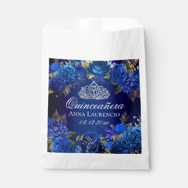 Blue Floral Rose Quinceanera Party Geschenktütchen (Vorderseite)