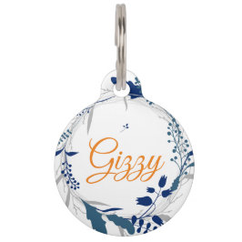 Blue Floral Round Pen Tag Haustiermarke