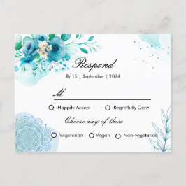 Blue floral RSPV Einladungskarte für Hochzeiten