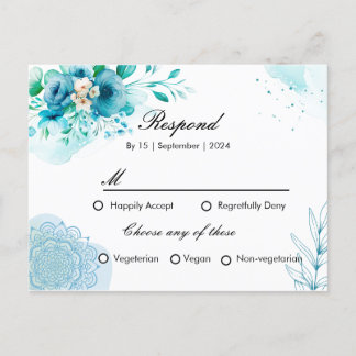 Blue floral RSPV Einladungskarte für Hochzeiten