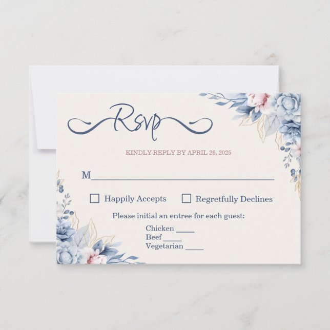 Blue Floral RSVP Card (Vorderseite)