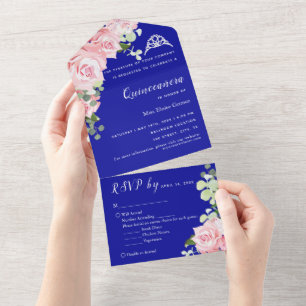 Blue Floral RSVP triple événement Invitation
