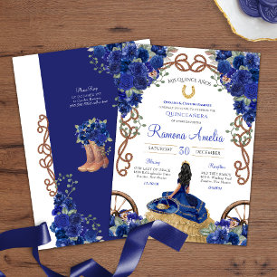 Blue Floral Rustikaler Charro Western Quinceañera Einladung