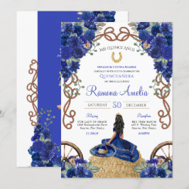 Blue Floral Rustikaler Charro Western Quinceañera Einladung