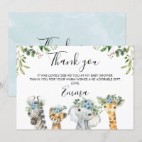 Blue Floral Safari Baby Dusche Danke Karte