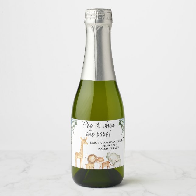 Blue Floral Safari Baby Dusche Pop Es funkelt Wi (Vorderseite)