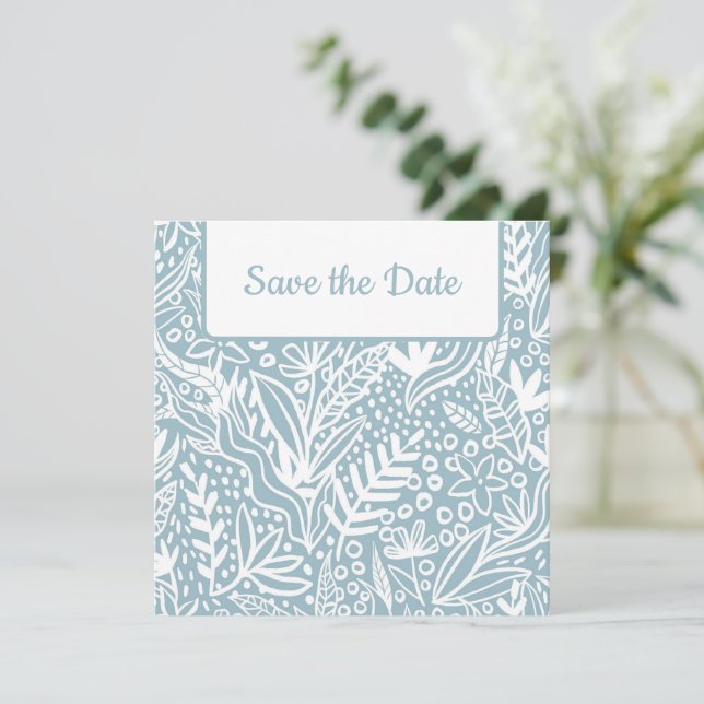 Blue Floral Save the Date (Stehend Vorderseite)