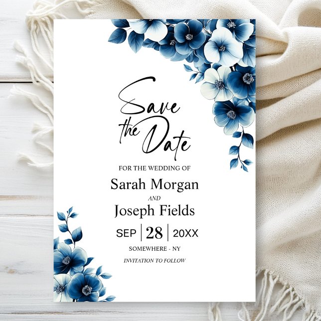 Blue Floral Save the Date Einladung (Von Creator hochgeladen)