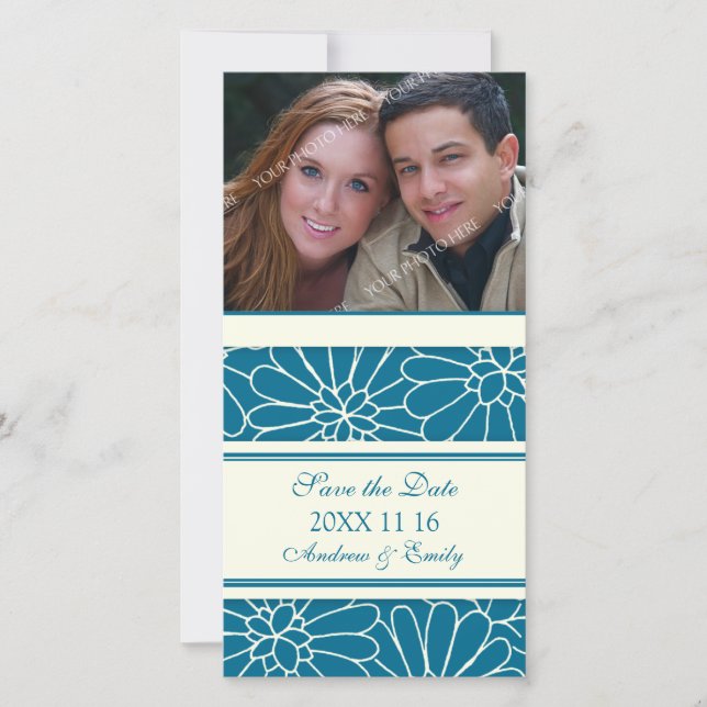 Blue Floral Save the Date Hochzeitskarten (Vorderseite)