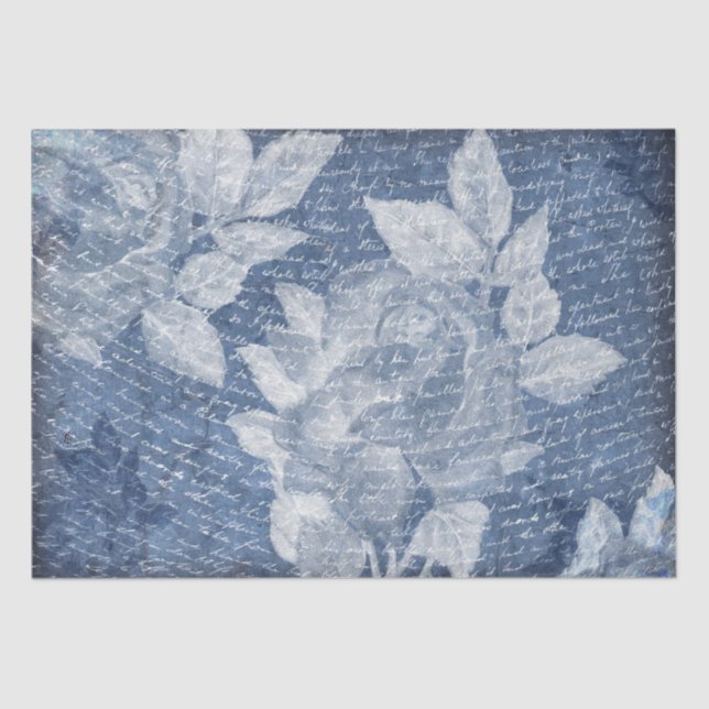 Blue Floral Script Decoupage Seidenpapier (Vorderseite)