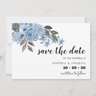 Blue Floral Script Save the Data Save The Date