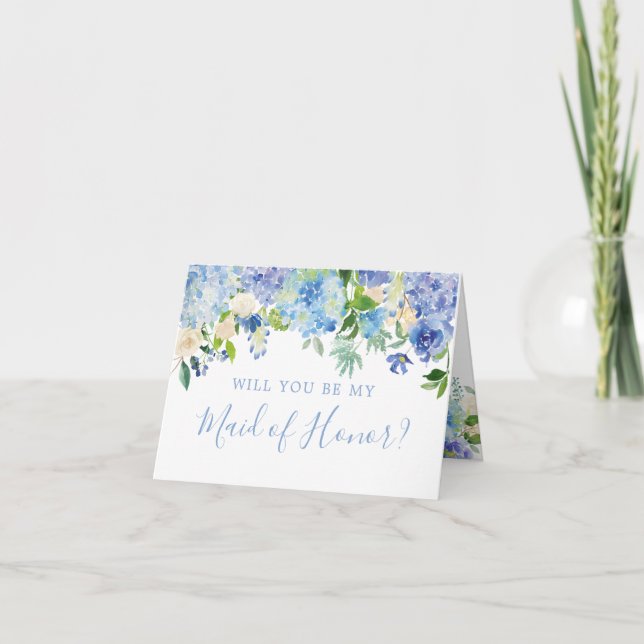 Blue Floral Serez-vous ma carte de femme d'honneur (Devant)