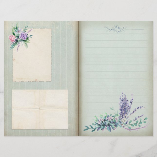 Blue Floral Shabby Striped Journal Page (Vorderseite)