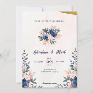 Blue Floral Simple Wedding Einladung