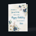 Blue Floral Sister Birthday Card Karte<br><div class="desc">Eine schöne Karte für Ihre Schwester an ihrem Geburtstag mit eleganten marineblauen und cremefarbenen Blume.</div>