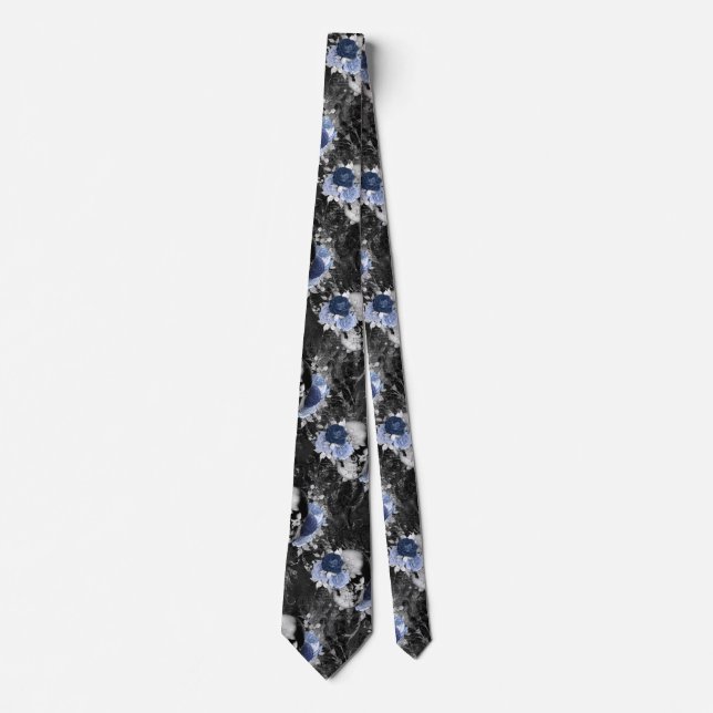 Blue Floral Skull Serie Design 1 Krawatte (Vorderseite)