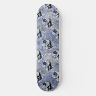 Blue Floral Skull Serie Design 2 Skateboard