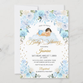 Blue Floral Sleeping Baby Dusche Einladung