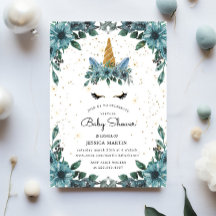 Blue Floral Sleepy Unicorn Virtual Baby Dusche