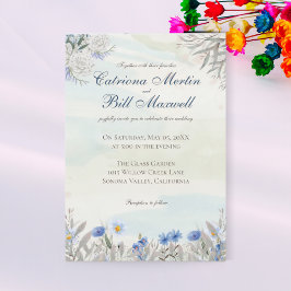 Blue Floral Spring Garden Wedding Invitation Einladung