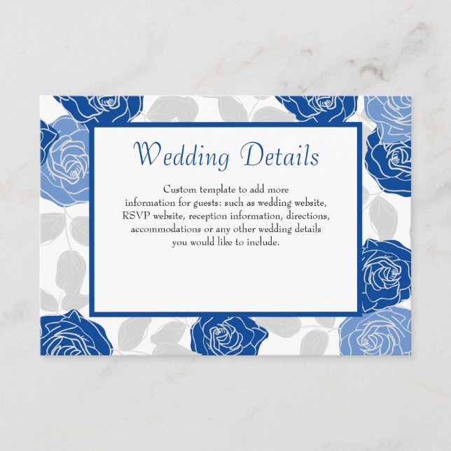 Blue Floral Stilvolle Rose Chic Simple Wedding Begleitkarte (Vorderseite)